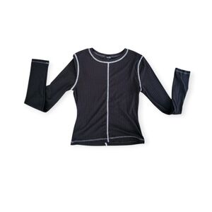 Womens Black Long Sleeve Top with White Stitching